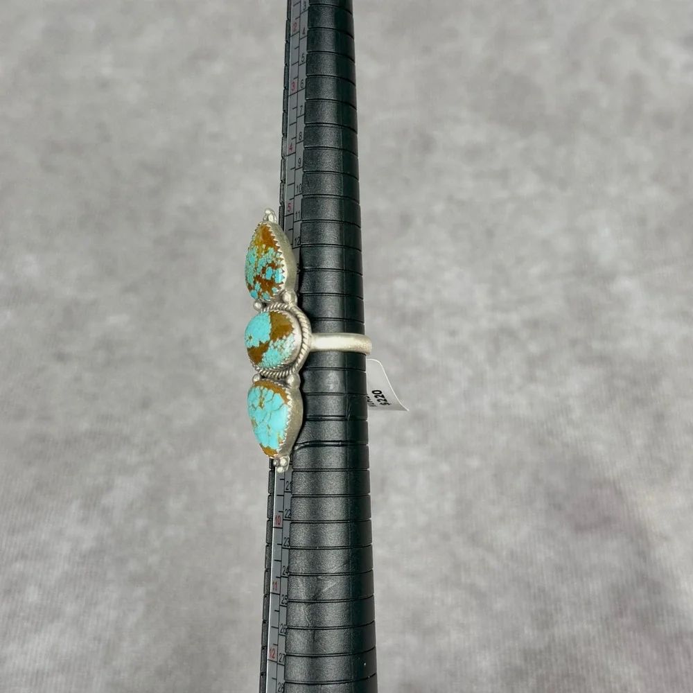 Sterling Silver 925 No. 8 Turquoise Triple Stone Statement Ring Size 7